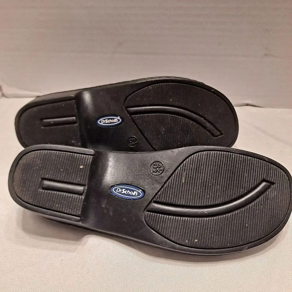 Dr. Scholl's Women's Reba Leather Slide Sandals Sz 6.5 Black Cutout Design